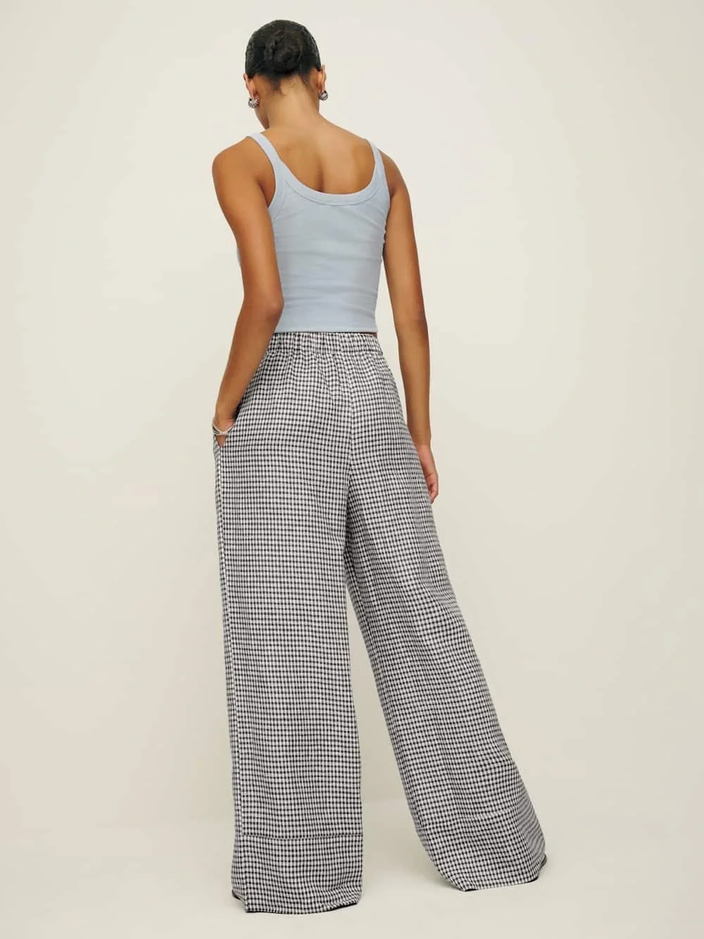 Reformation Fernando Linen Wide Leg Pant, Size XSP in Remy Check